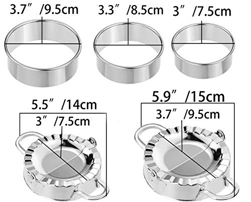 FKYTION Dumplings Maker 5 Pack 304 Stainless Steel 2 Dumpling Molds and 3 Dumpling Skin Maker for Empanadas, Calzone, Ravioli and Pierogi Making Tools Kitchen Accessories