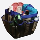 Mesh Shower Caddy Tote plus PVC Zipper Bag - Toiletry Bag for Travel Camp College Dorm, Blue-Black