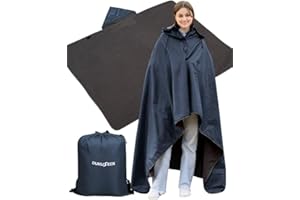 DUKUSEEK Outdoor Waterproof Stadium Blanket with Hood, Windproof Camping Blankets for Cold Weather, Sports, Yard, Soccer, Large Warm Fleece All Weather Blankets,Navy Blue 78"x56"