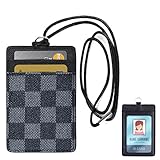 Lanyard ID Badge Holder Leather Credit Card Wallet (Black)