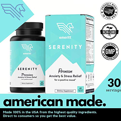Serenity Anxiety Relief Supplement, 1000mg+ Ashwagandha Herbal Blend with B12, Rhodiola, L