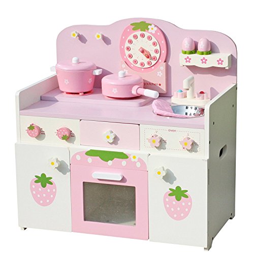 Timy Wooden Play Kitchen Strawberry Playfully Delicious Pretend Playset with Accessories