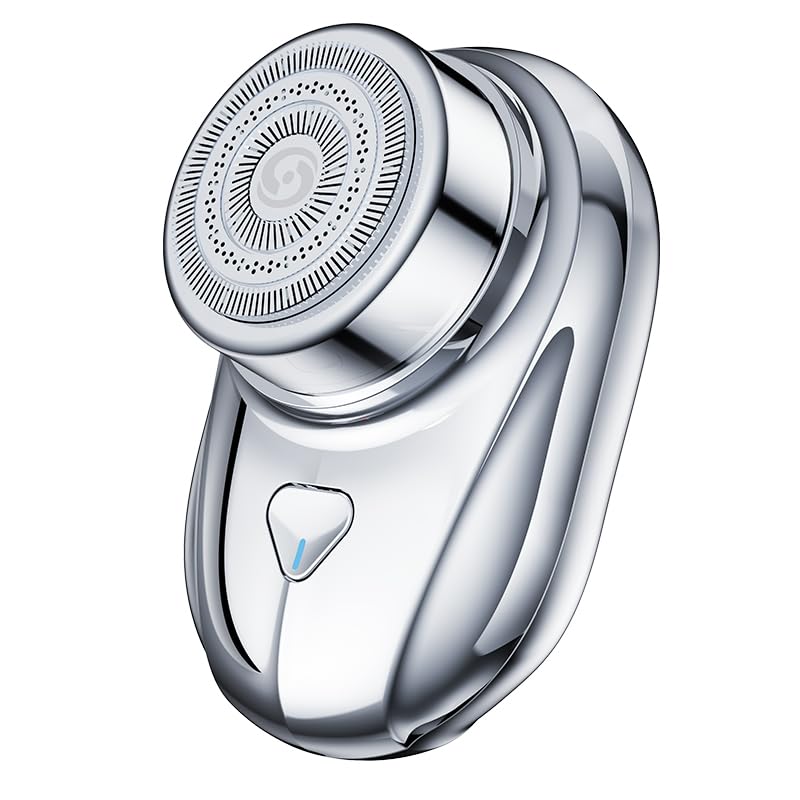 Mini Electric Shaver for Men One-Button Electric Razor Portable Mini Shaver Pocket Size Rechargeable Wet&Dry IPX7 Waterproof Travel Home Office Car (Silver)