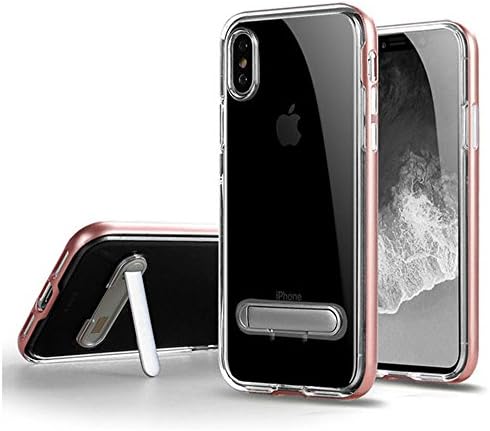 OWIKAR iPhone X Case, Crystal Clear Hard Ultra Slim Fit Anti Scratch Bumper with Magnetic Metal Kickstand Protective Case Cover for Apple iPhone X (Rose Gold)