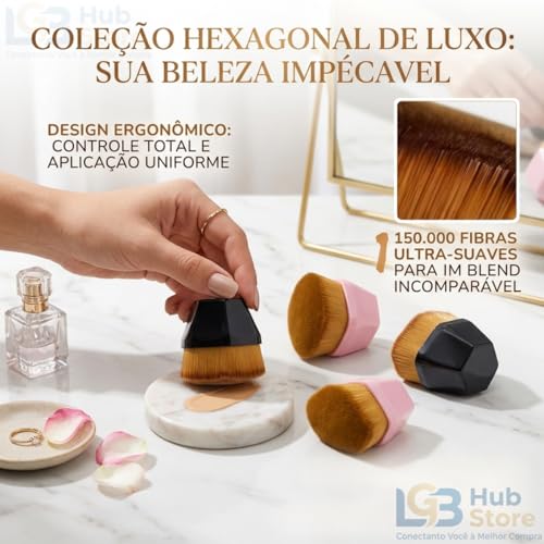 Kit Esponja e Pincel de Maquiagem Profissional com Estojo Kabuki Hexagonal Esponjas Gota 3D e Cogumelo para Base Corretivo Contorno Pó Blush Iluminador Acabamento Natural