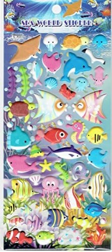 3D Fish Ocean Whale White Squid Seahorse colorful sticker decal 1 sheet Dimensions: 19 cm x 9 cm