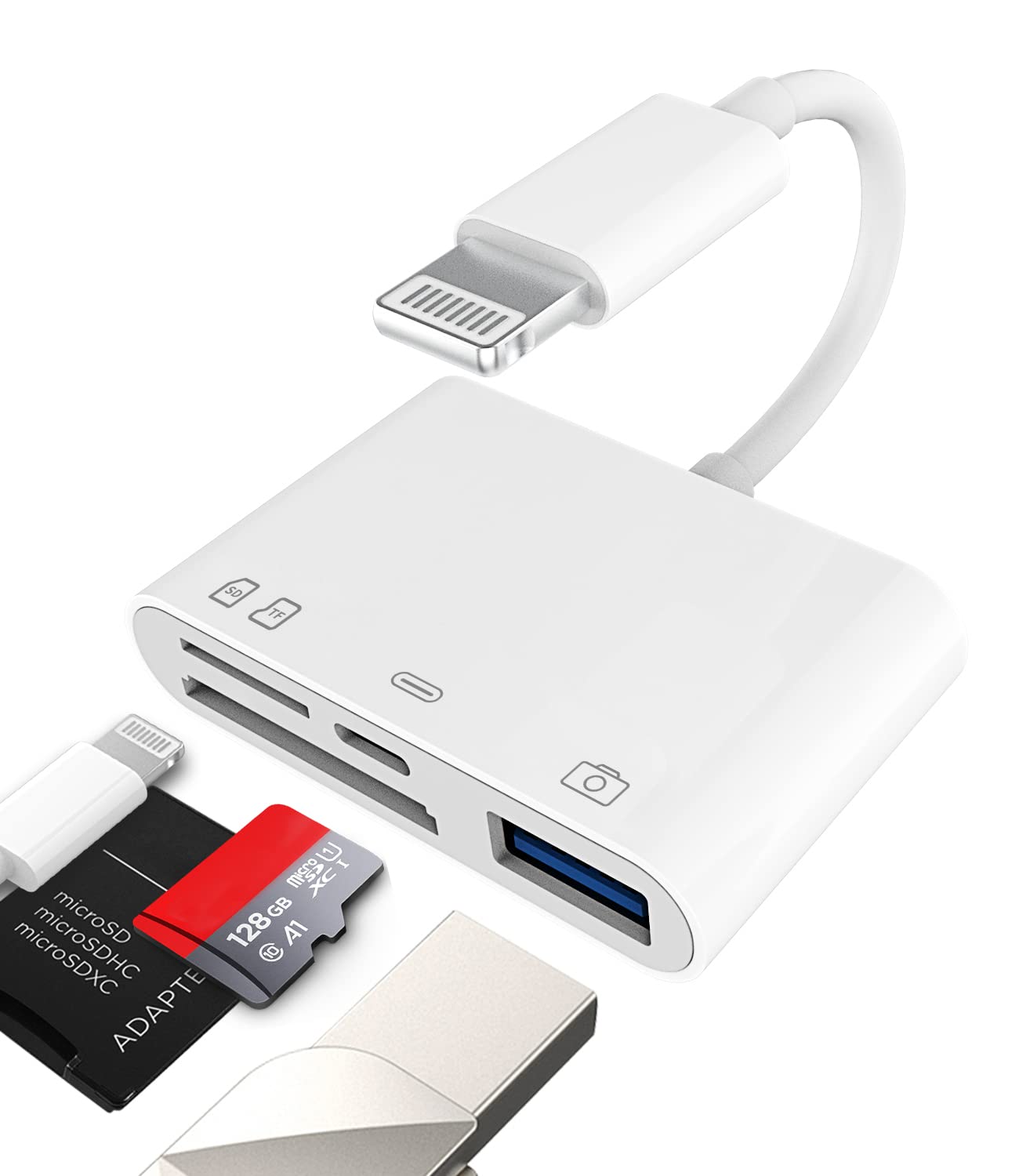 Photo 1 of Camera Micro SD TF Memory Card Reader Lightning Male to USB3.0 Female Adapter OTG Cable for Apple iPhone 11 12 Mini max pro xs xr x se2 7 8plus Ipad air A Connector Flash Stick Drive Splitter