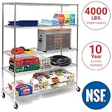 Seville Classics UltraDurable Commercial-Grade 5-Tier NSF-Certified Steel Wire Shelving with Wheels, 60" W x 24" D, Chrome