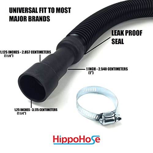 Washing Machine Drain Discharge Hose - 6 ft Flexible Corrugated Plastic with Universal Connection for 1", 1 1/8" and 1 1/4" Stub Outlets Includes Hose Clamp and Saddle Hook