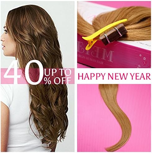 MEIEM Tape in Hair Extensions Human Hair Silky Straight Skin Weft Tape in Extensions Remy Ombre Hair 50g 20 Pcs Per Package 18Inch,#8