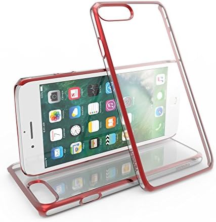 iPhone 8 Plus / iPhone 7 Plus Metallic Plating Edge Case, PC Clear Ultra-Thin Hard Protective Cover by VENIDER [Red], with Gift Tempered Glass Screen Protector