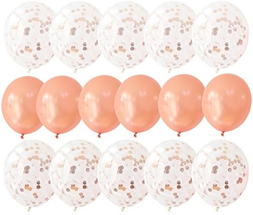 16x Rose Gold Confetti Balloons Latex Balloon 18 inch Party Supplies| Foil Paper Dots Pre-Filled for Party Decorations Proposal Engagement Wedding Birthday Baby Shower by JW PASSION