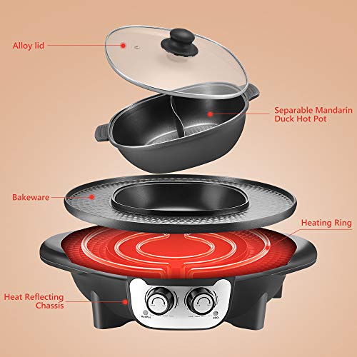 S SMAUTOP 2 in 1 Electric Smokeless Grill and Hot Pot Combo