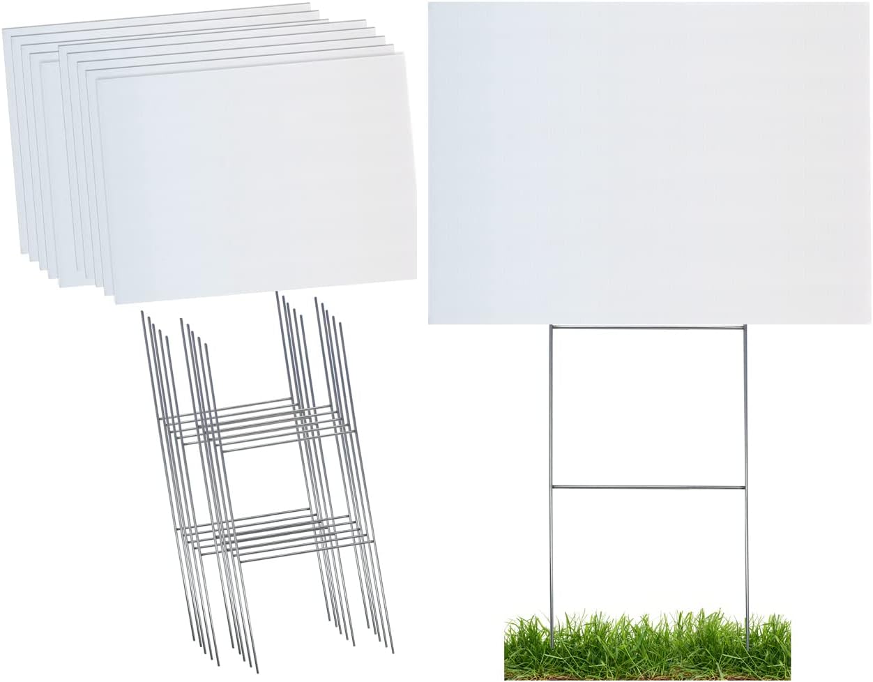 Yard Signs - Durable Blank Corrugated White Yard Sign Kit Includes 10 of Each: Large 18x24 Signs and Strong Galvanized Steel Double H 10x24 Yard Stakes - Pack of 10 18x24 Signs with Yard Stakes