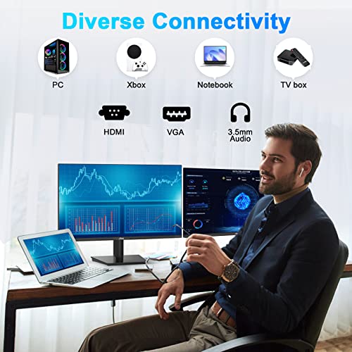 Jlink Computer Monitor, FHD 24 Inch Monitor, 1920x1080P 75Hz 5ms(GTG) 99% sRGB LCD Computer Display with HDMI VGA 3.5mm Audio, HDR Low Blue Light Anti-Glare VA Screen with Freesync, Tilt Adjustable