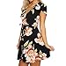 WLLW Women Short Sleeve Wrap V Neck Tie Front Floral Print Bohemian Mini Dress