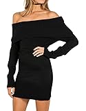 FORTULY Womens Sexy Off Shoulder Long Sleeve Mini Pencil Bodycon Knitted Sweater Dress