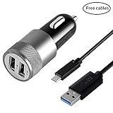 Samsung NOTE8/S8 Galaxy S8/ S8 Plus Car Charger,3.1A USB Type C Car Charger, JOMOQ Retractable Coiled Dual-Port Charger Adapter for LG G5 ChromeBook Pixel, Nexus 6P, LG G5 OnePlus 3 and More