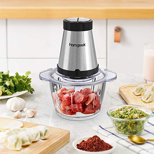 Electric Food Chopper, Homgeek Food Processor with 300-watt, 2 Speed Control, 1.2L BPA-Free Glass Bowl for Meat, Vegetables, Fruits and Nuts