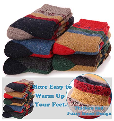 Womens Wool Socks Thick Heavy Thermal Cabin Fuzzy Winter Warm Crew Socks For Cold Weather 5 Pack (snowflake) - Thumbnail 3