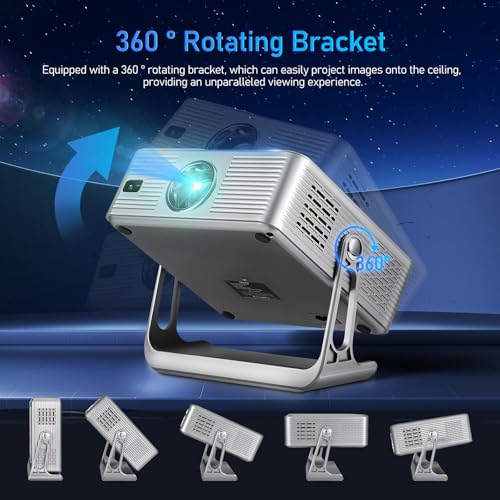 Sosoport Proyector Inteligente Portátil Full HD 1080P con WiFi 6 y Bluetooth, Mini Proyector Android 13 con Autoenfoque y Corrección Keystone, Soporte Giratorio, Ideal para Cine en Casa y Camping