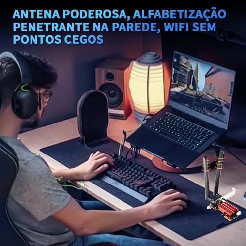Placa de Rede Wifi, Wireless WiFi 6E, Wi-Fi 6 Bluetooth 5.3, Placa Wifi 5374Mbps Bluetooth 5.3 Win10