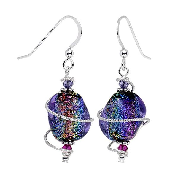 Body Candy Handcrafted 925 Silver Purple Dichroic Drop Dangle Earrings Created with Crystals - Image 4