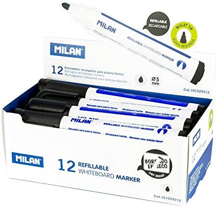 Milan Caja 12 rotuladores para pizzara blanca recargables negros: Amazon.es: Hogar