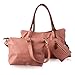 AB Earth 3 Pieces Women Hobo Handbag PU Leather Totes Matching Wallet Satchel Shoulder Bag, M898 (Pink)