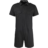 Mens Zip-Front Shorts Coverall Short Sleeve Casual Overalls Work Wear One Piece Slim Fit Rompers Jumpsuits with Chest Pockets