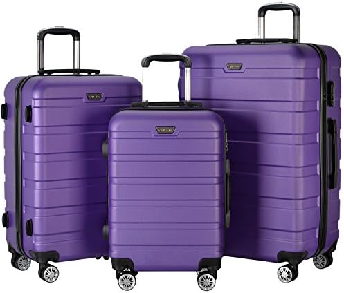Resena Luggage 3 Piece Set Suitcase Spinner Hardshell Lightweight (Purple)