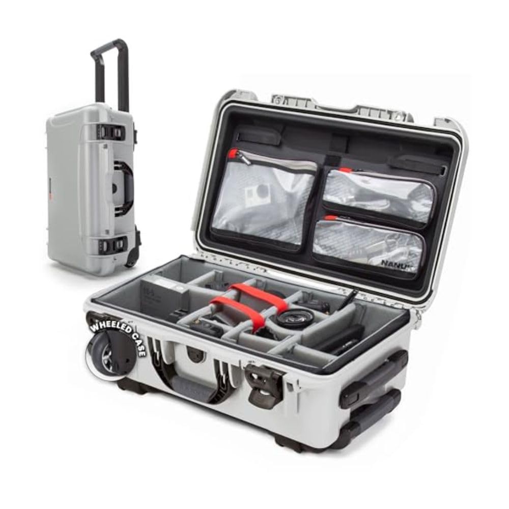 NANUK 935 Pro Photo Kit - Estuche rígido impermeable para cámara de viaje con divisores y ruedas acolchados, 22 x 14 x 9 - A prueba de polvo y resistente a impactos, aprobado para equipaje de mano en aerolíneas - Plata