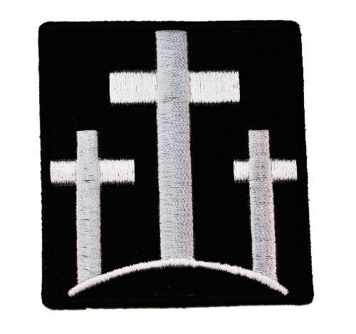 3 Three Crosses Crucifixion Religious Christian Biker 3 inch Iron or Sew on Embroidered Patch D33