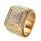 Oakky Men's Stainless Steel Hip Hop Iced Out Cubic Zirconia Square Rings Micro Pave CZ Wedding Bands