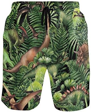 Animal Dinosaur with Leaves Swimming Trunks for Men Boy Quick Dry Beach Shorts with Pockets