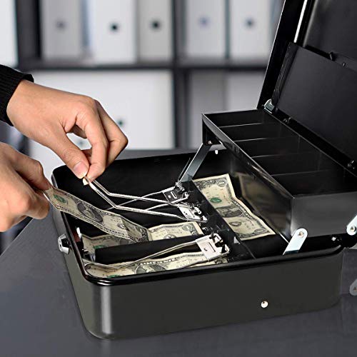 Jssmst Large Locking Cash Box with Money Tray, Lock Box with Security