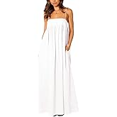 ebossy Women's Summer Backless Tied Spaghetti Straps Casual Loose Cutout Maxi Dress with Pockets
