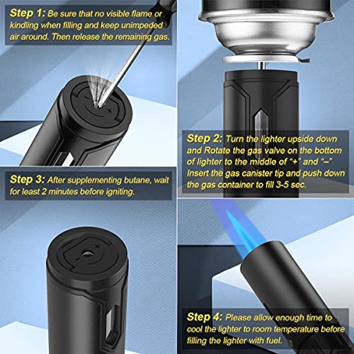 JEVSTU Butane Lighter, Torch Lighter with Fuel Level Window, Adjustable