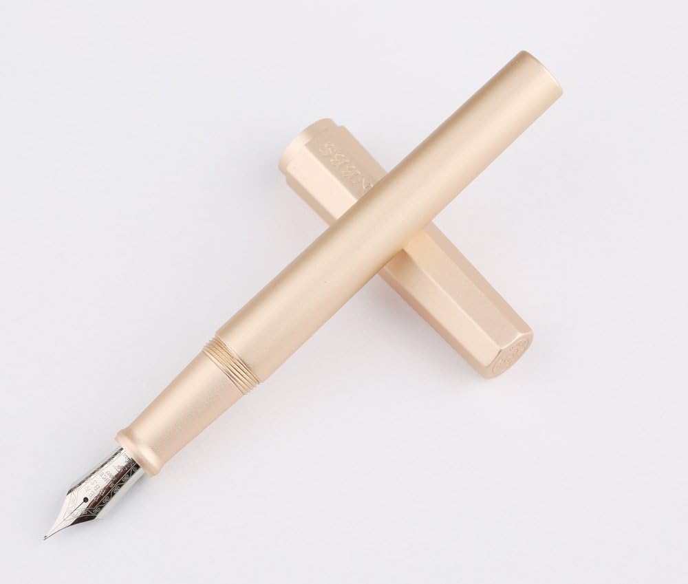 Penbbs 350 Aluminum Fountain Pen Box Set, Fine Nib 0.5mm, Writing Gifts with Signature Ballpoint pen Nib (Golden Color)