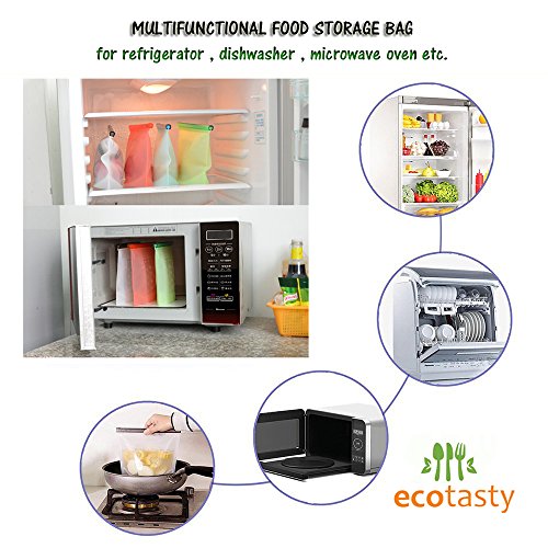 Eco Tasty Essentials Reusable Silicon Food Storage Bags Set of 4 PACK – 1000 ml. Airtight Zip Seal Bags Keep Your Food Fresh. Cooking, Lunch, Snack, Sous, Sandwich, Freezer. - Thumbnail 2