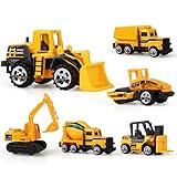 Coolplay Inertia Toy Early Engineering Vehicles Friction Powered Dumper,Bulldozers,Forklift,Tank Truck,Asphalt Car and Excavator for Children Kids Boys and Girls ( Pack of 6)
