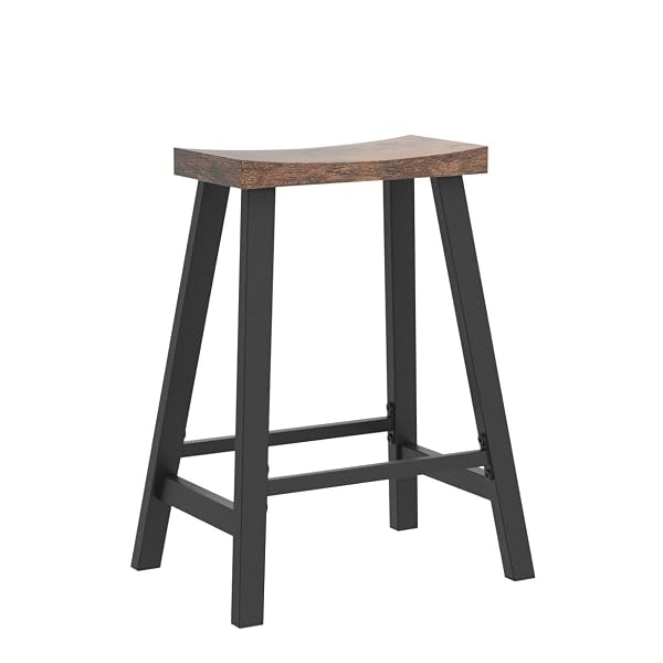 VASAGLE BAR STOOLS SET OF 2, COUNTER HEIGHT STOOLS, BAR CHAIRS WITH FOOTREST, 23.6 INCHES HIGH KITCHEN BREAKFAST STOOLS, INDUSTRIAL, LIVING ROOM PARTY ROOM, RUSTIC BROWN ULBC074B01