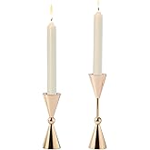 DN DECONATION Gold Taper Candle Holders Set of 2, Tapered Candlestick Holders Decor for Fall Thanksgiving Table Centerpiece Wedding Decorations, Modern Metal Candle Holder for Living Room, Mantel