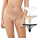 Varsbaby Women's Sexy Sheer Panties Thongs Mesh G-Strings Low Rise Brief Underwear, 3-Pack
