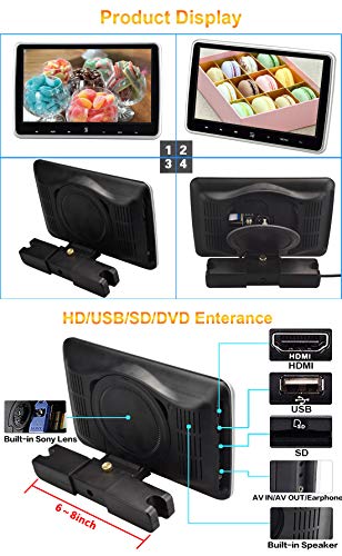 NOAUKA Refined Version 10.1" Car Headrest Video Player Portable Digital HD TFT LCD Headrest DVD Player Car Multimedia Wide Screen Display Player Headrest Monitor with HDMI and Remote Control