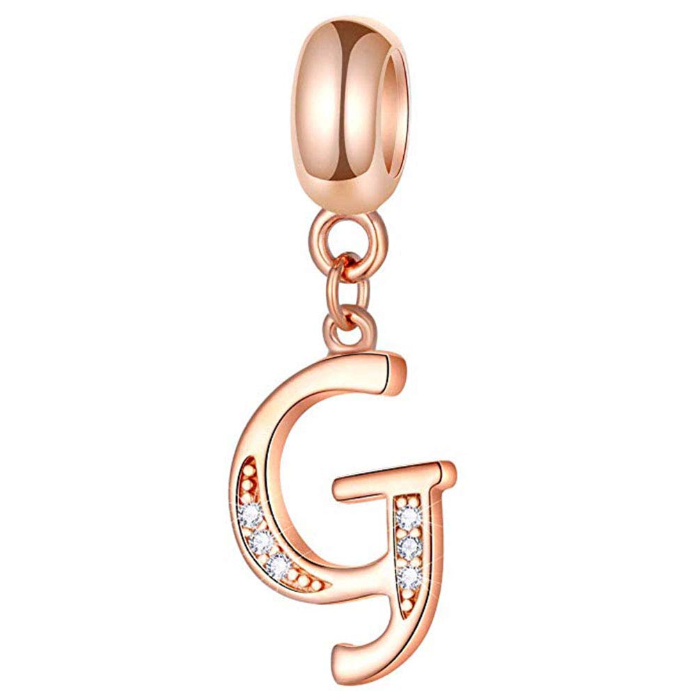 925 Sterling Silver Rose Gold Charm Alphabet Charm Love Charm Anniversary Charm Birthday Charm for Pandora Charm Bracelet (G)
