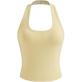 CIDER Tank Top Halter Neck Cotton Blend Knit Fabric Sleeveless for Women Summer Daily Casual Fitted Tops