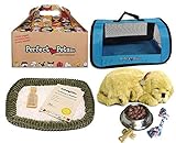 Perfect Petzzz Golden Retriever Plush with Blue Tote For Plush Breathing Pet and Dog Food, Treats, and Chew Toy