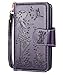 FLYEE Case Compatible with iPhone 11 Pro Max(6.5 inch,2019 Release),Wallet Case for Women and Girls with Card Holder and Mirror,[Kickstand][Embossed] 9 Cards Slots Premium Leather Flip Case -Purple