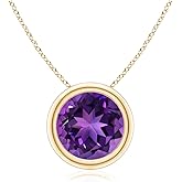 Angara 1.7 ct Bezel-Set Round Amethyst Solitaire Necklace in 14K Yellow Gold | Natural Amethyst Solitaire Pendant for Women | February Birthday, Anniversary, Gemstone Jewelry Gift | 8mm